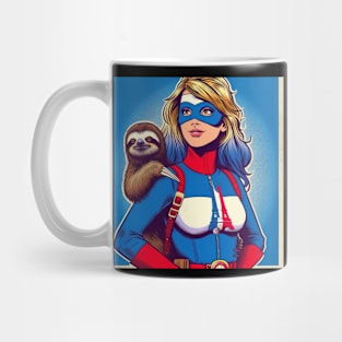 Francais: Female 70's Comic Book Hero with Sloth 1 Mug